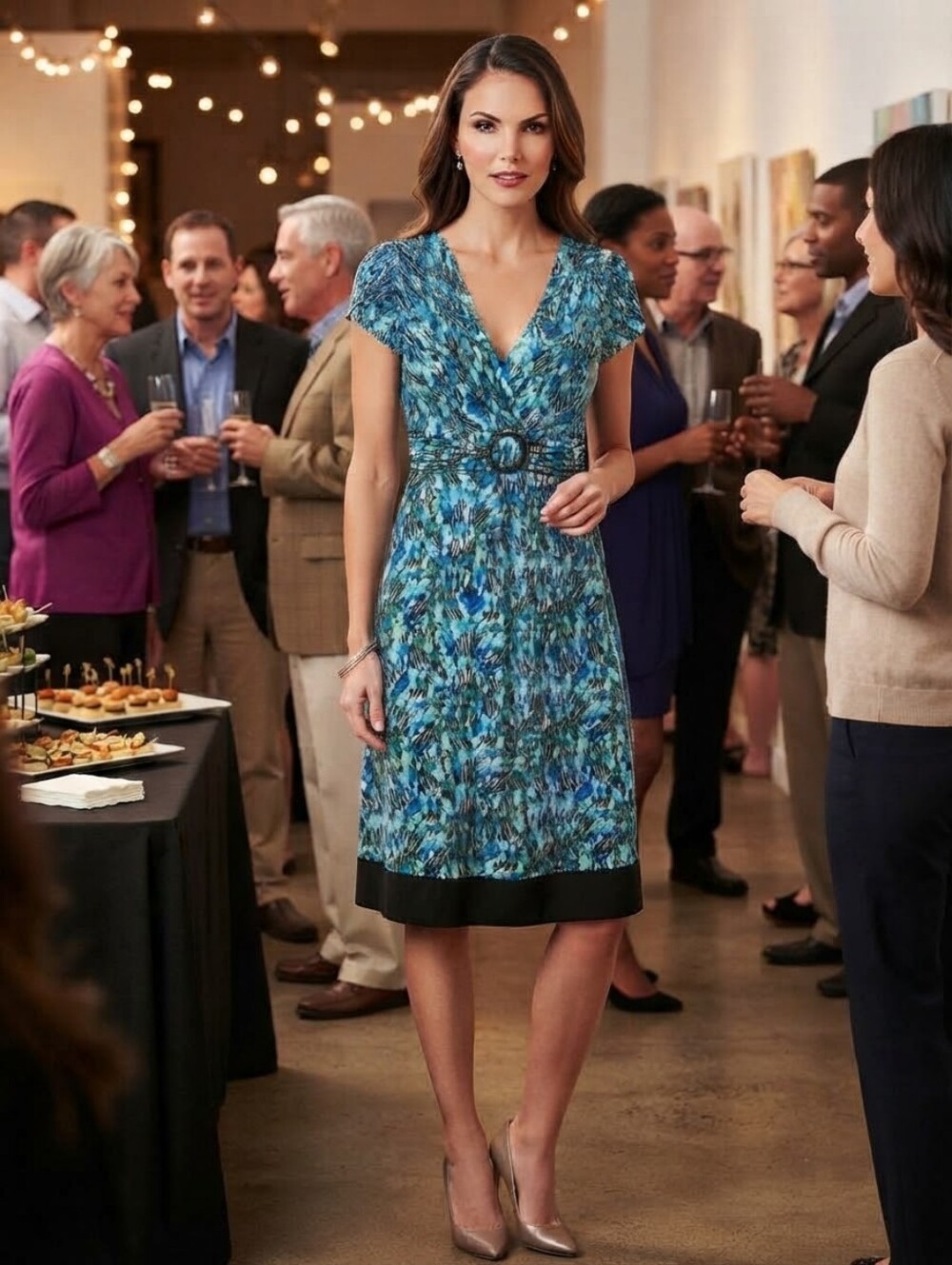 Studio I Blue Multi-Print V-Neck Dress